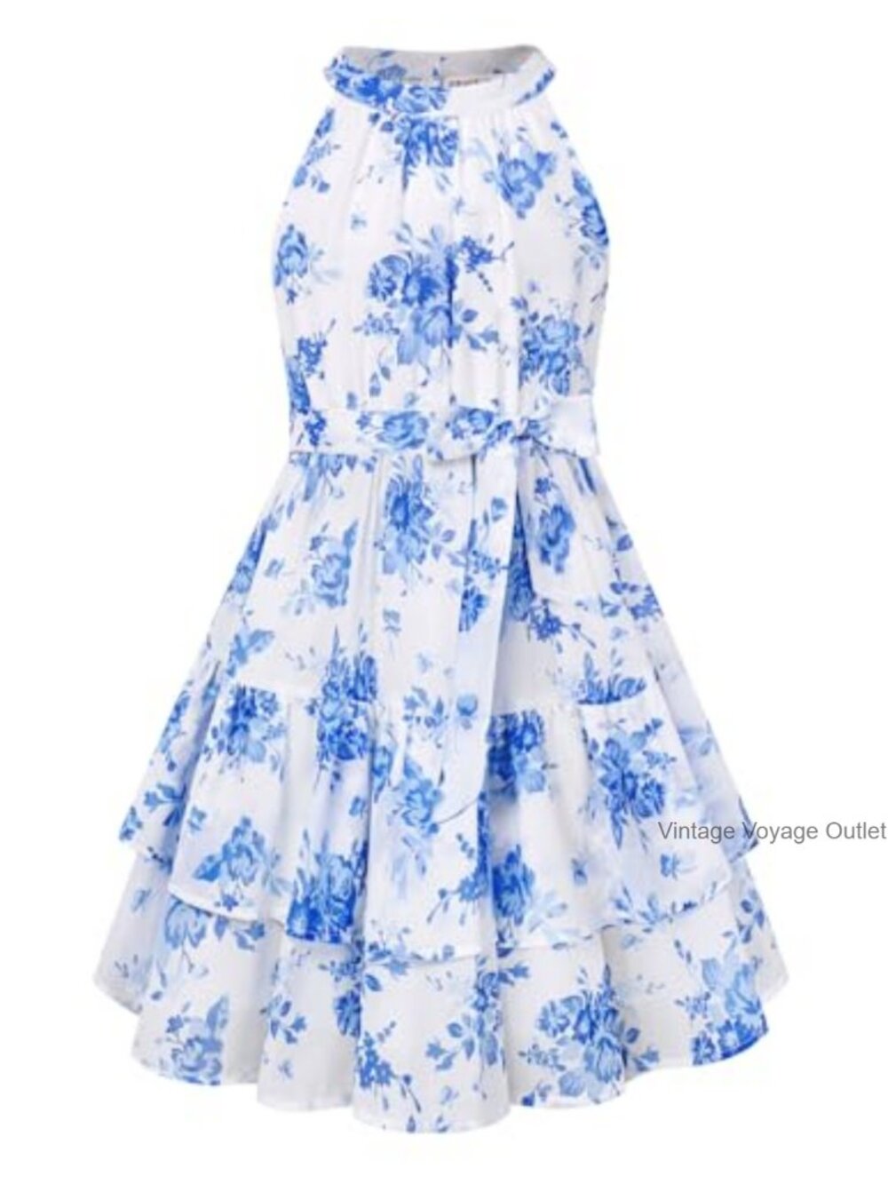 Girls Halter Floral Chiffon Sundress Sleeveless Ruffle Party Beach Vacation